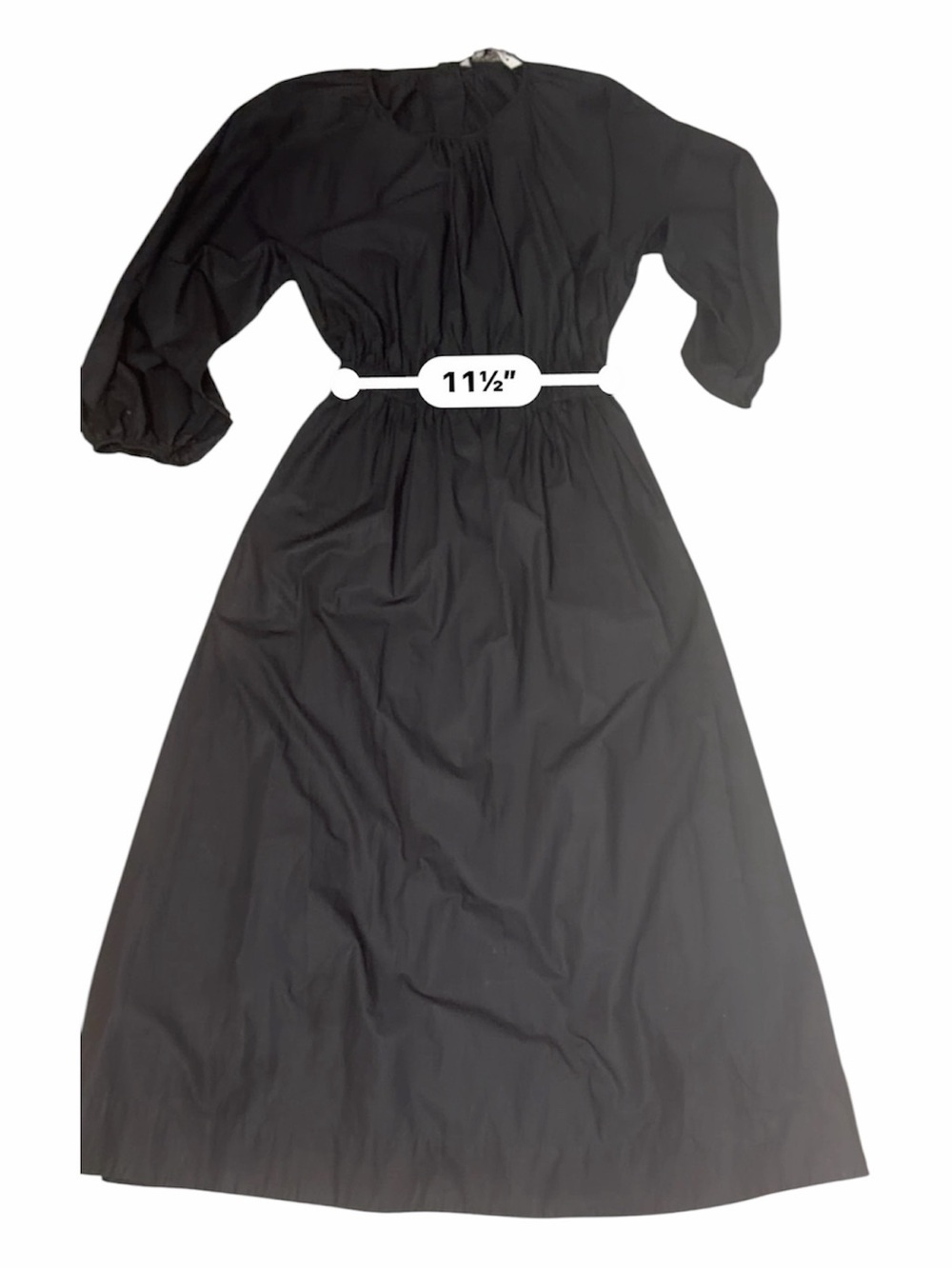 Zara Poplin Cotton Puff Sleeve Black Midi Dress - Picture 5 of 7